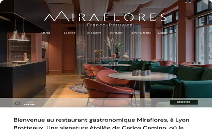 Versión escritorio de la página principal del restaurante Miraflores en Lyon